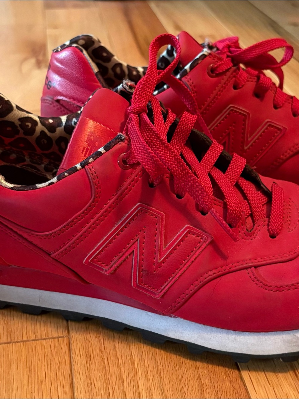 New Balance Women's Red Sneakers with Leopard Lining